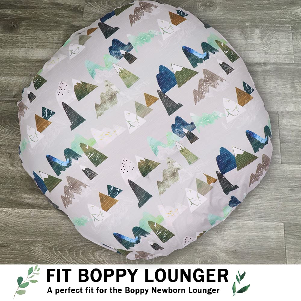 TANOFAR Mountains newborn lounger cover back view highlights breathable material for comfort.
