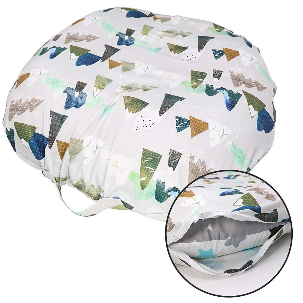 TANOFAR Mountains newborn lounger cover close-up shows stretchy fabric for easy installation.