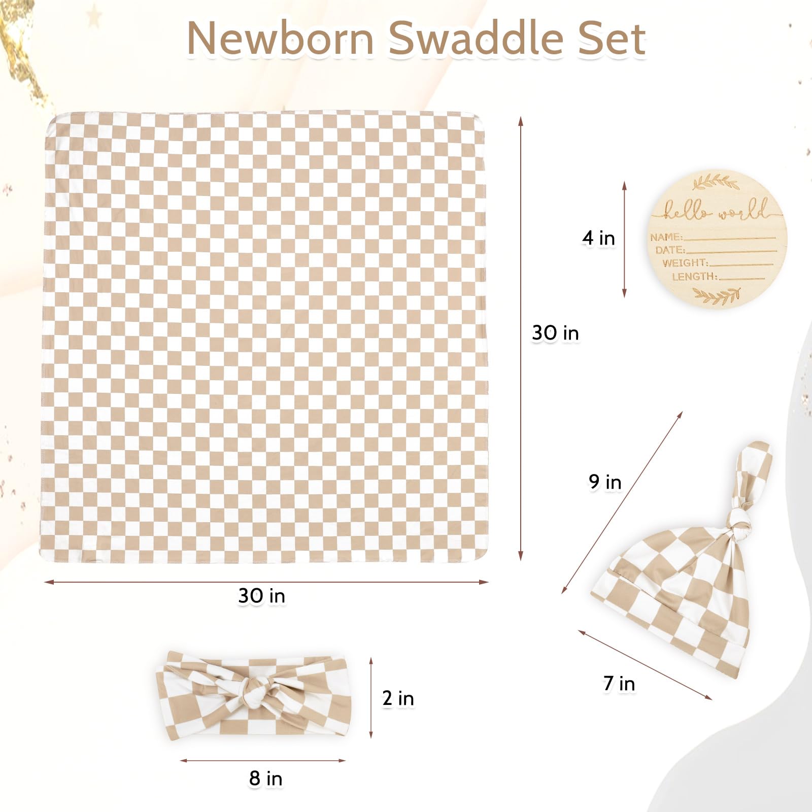 TANOFAR newborn beanie in light brown sits snugly on a tiny head.