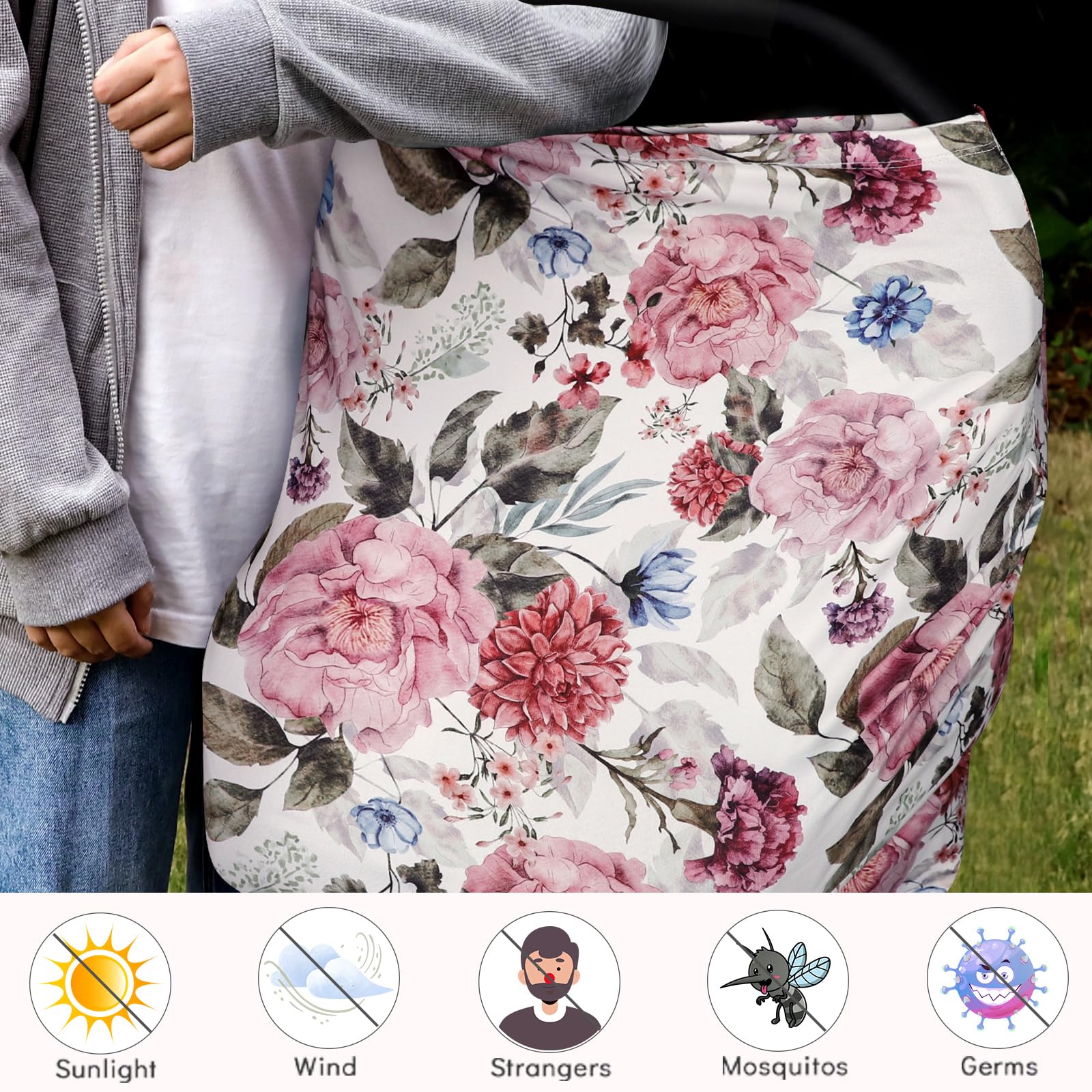 TANOFAR nursing cover peony stretchy fabric fits mom and baby comfortably.
