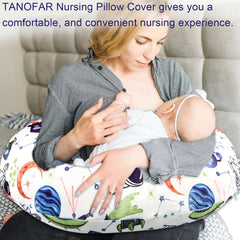 TANOFAR nursing pillow cover Space Shuttle fabric close-up shows ultra-soft microfiber texture for baby comfort.