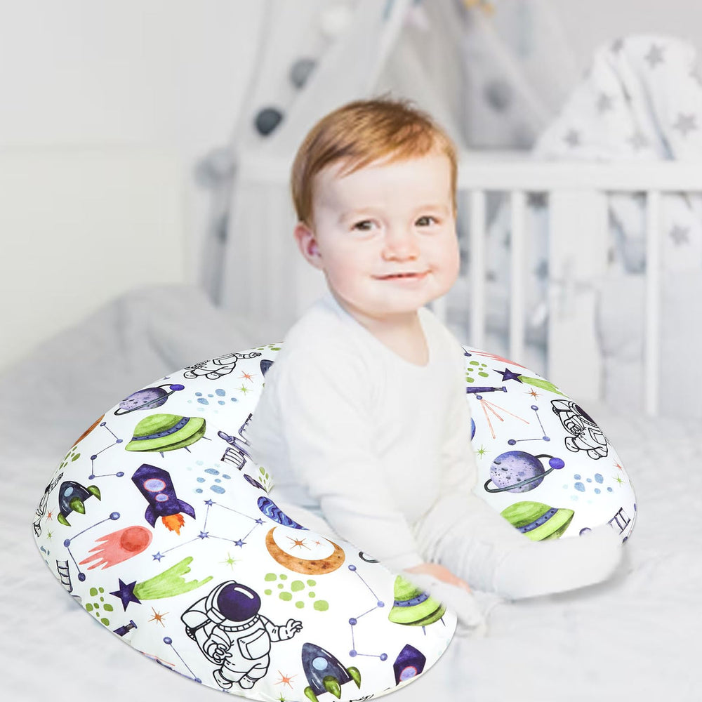TANOFAR nursing pillow cover Space Shuttle hidden zipper close-up for easy on/off and skin-friendly use.