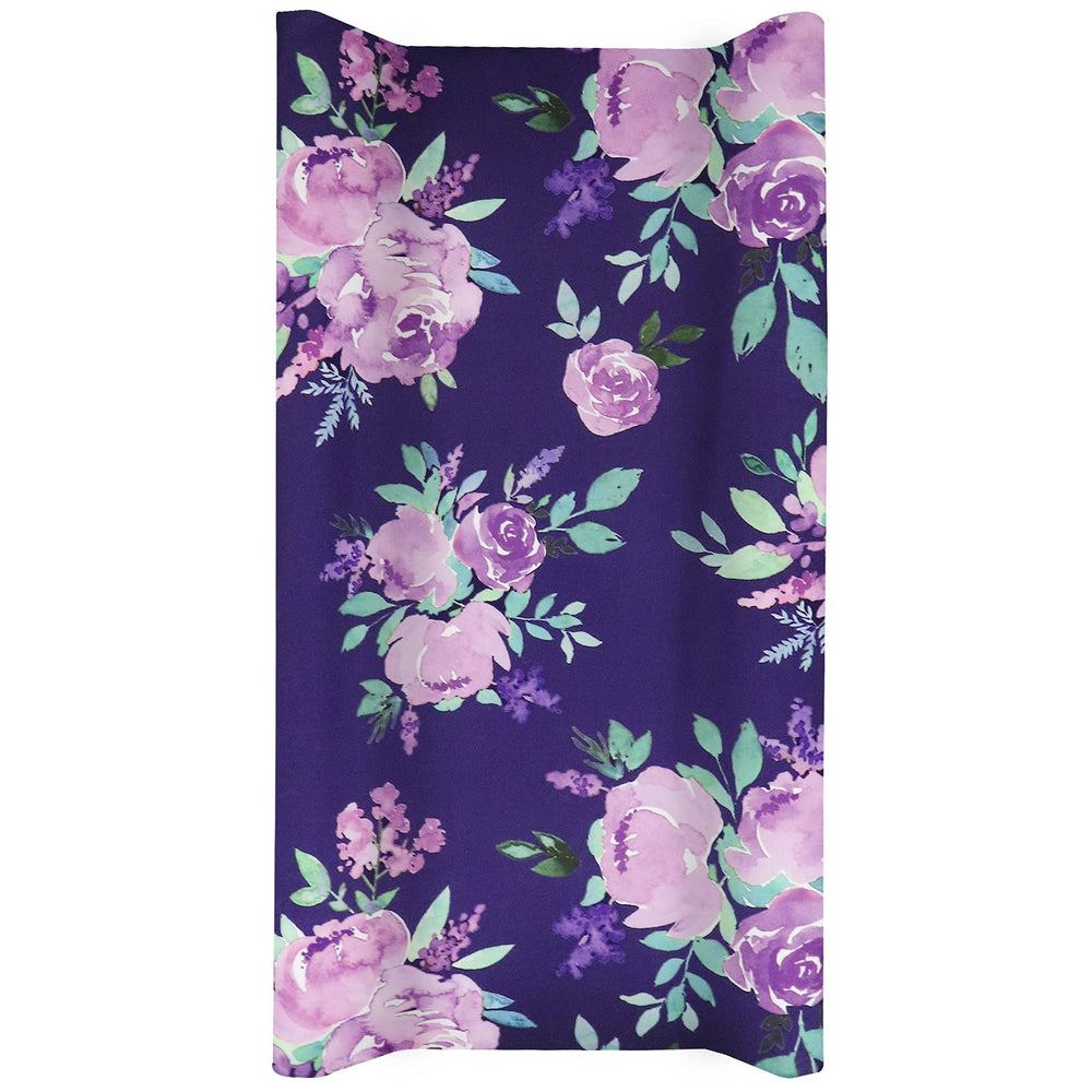 Tanofar purple flower changing pad cover in front view for a soft, stylish nursery update.