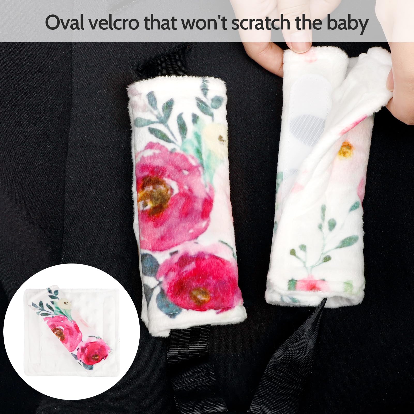 TANOFAR strap covers gray plush fabric protect delicate skin from rough car belts.