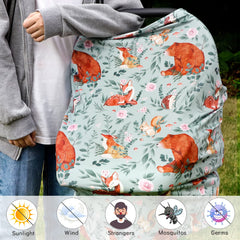 Tanofar stroller cover using stretchy fabric keeps baby shaded on walks.