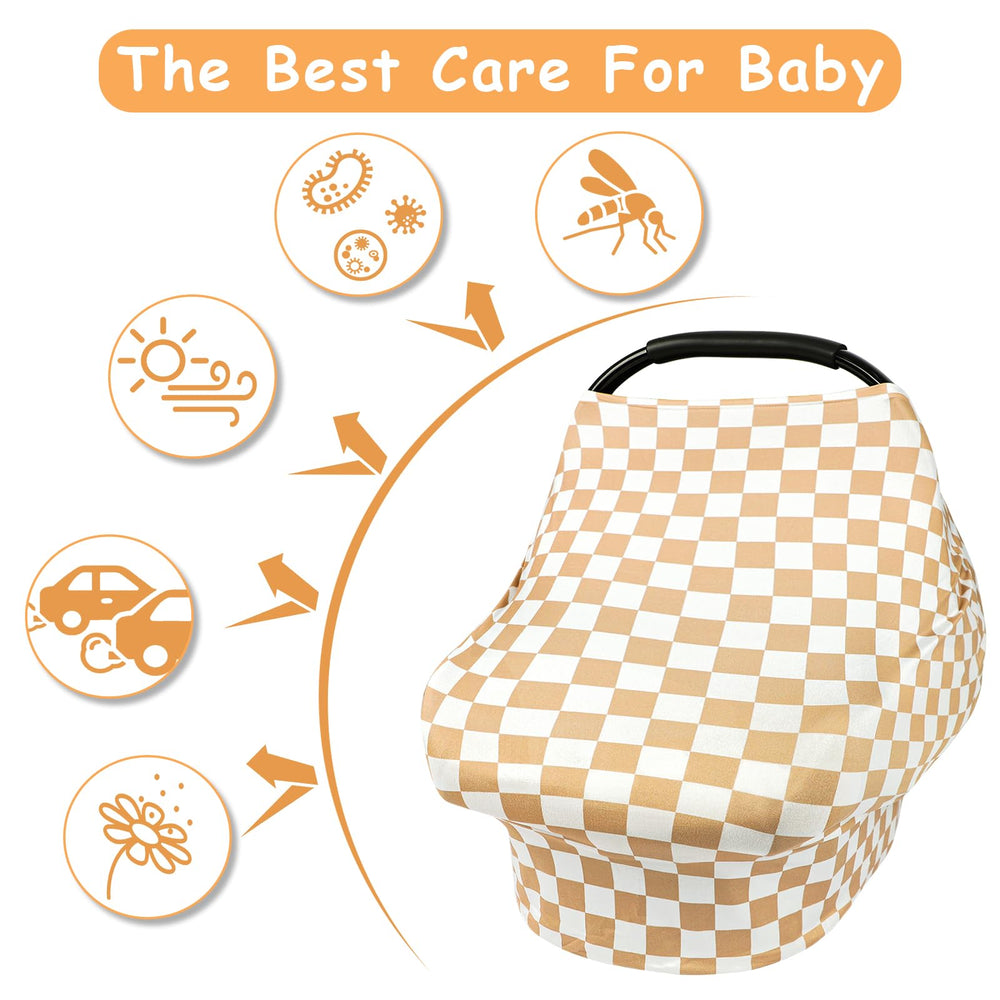 Tanofar multi-use cover on a stroller providing sun protection and privacy.