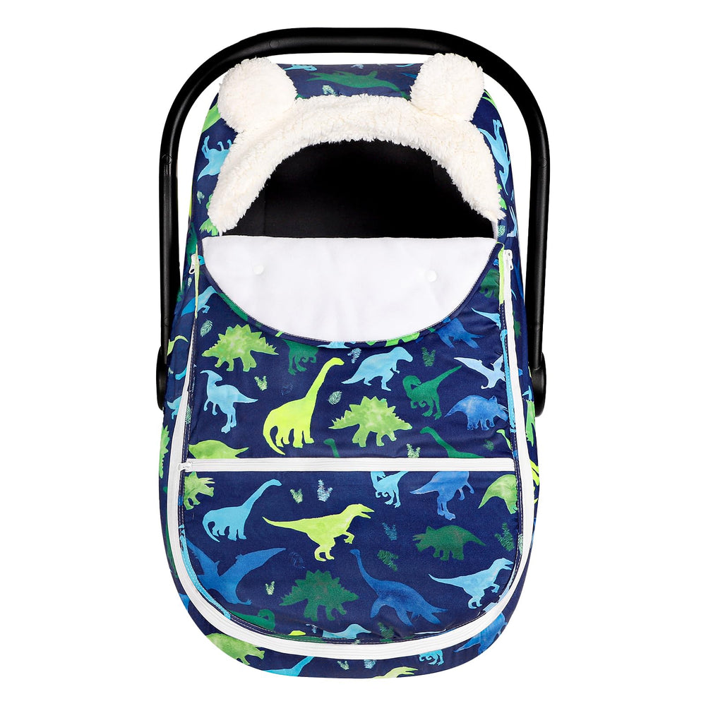 TANOFAR winter carseat cover with dinosaurs keeps baby warm outdoors