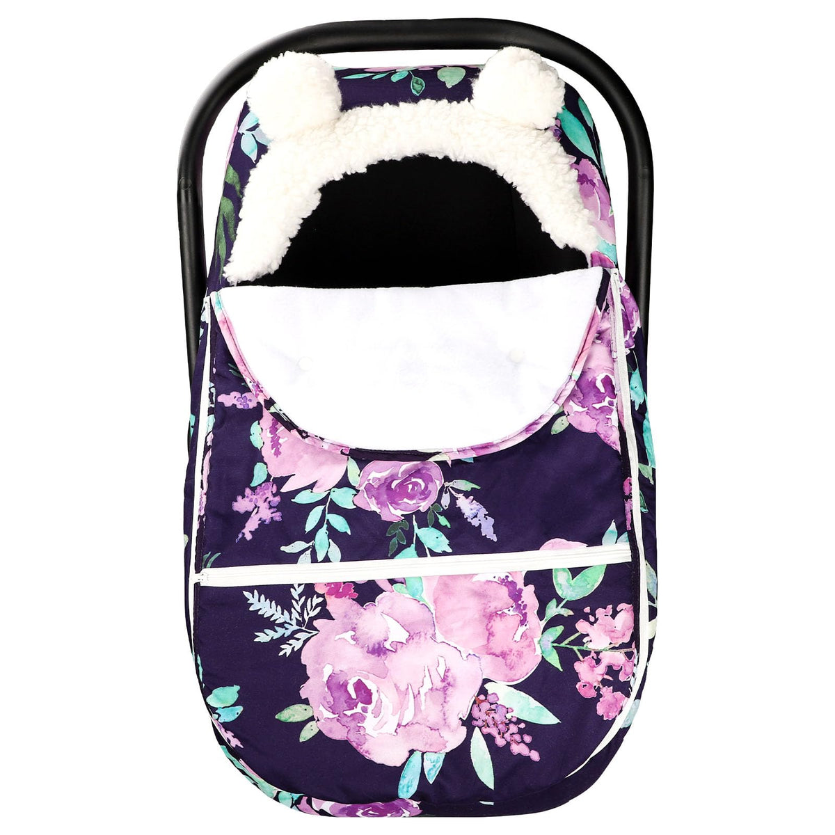 Tanofar winter carseat cover purple keeps baby warm during cold car trips.