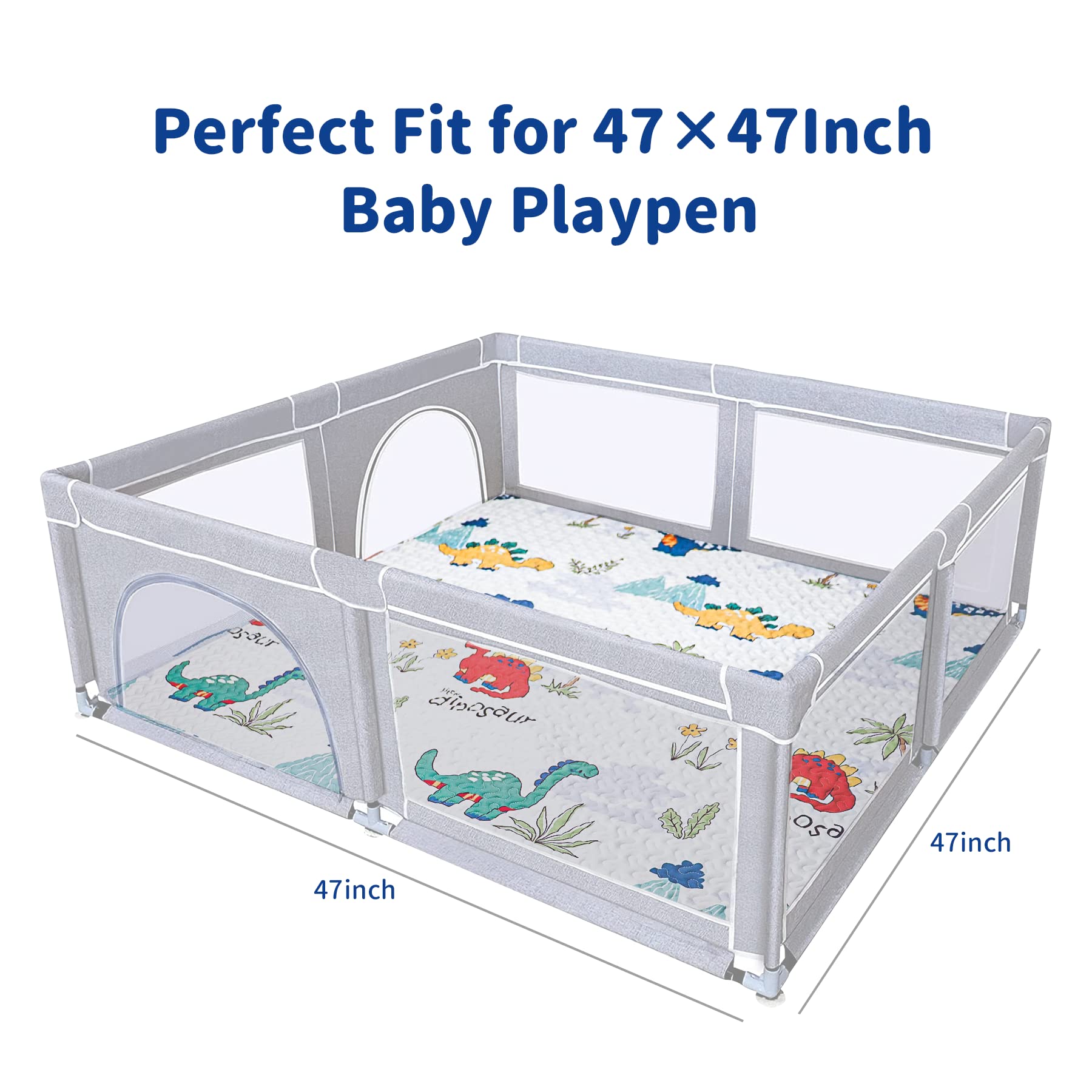 TANOSHII baby play mat 47x47 fits standard playpens for roomy, comfortable space.