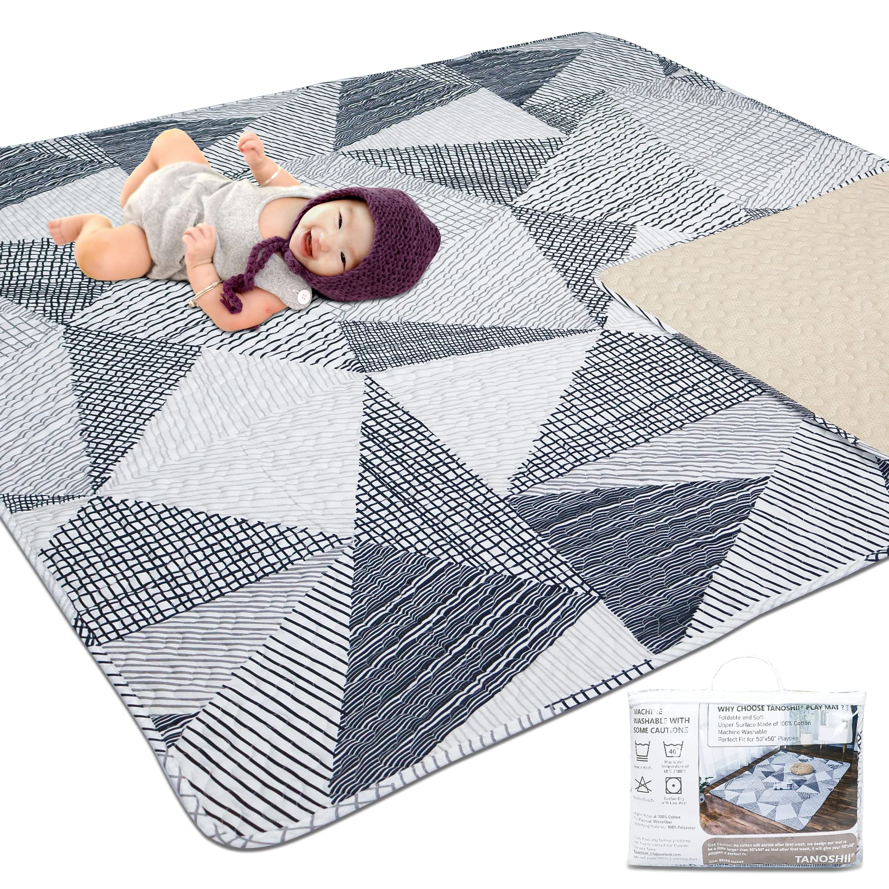 TANOSHII baby play mat fully laid out for a spacious crawling area.