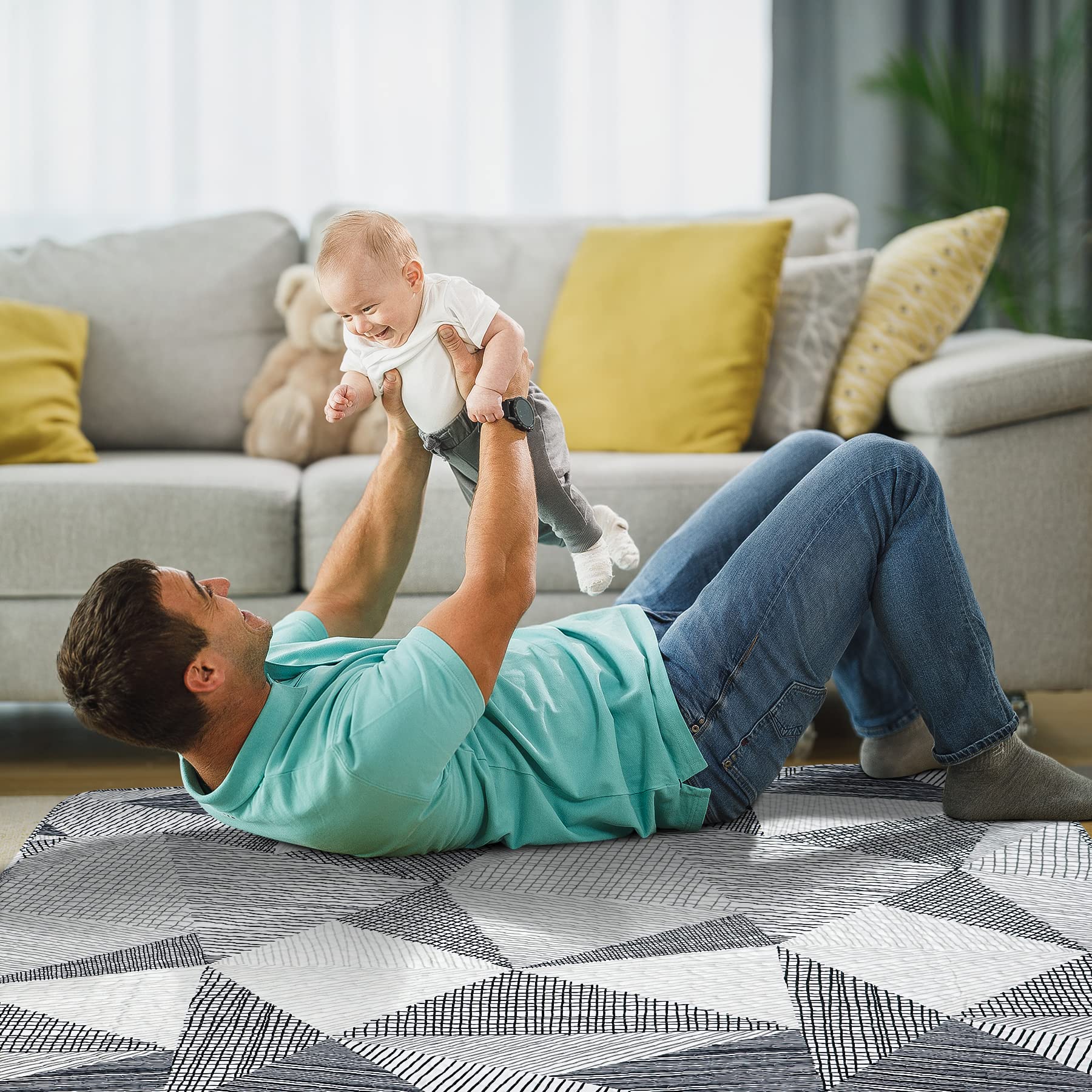 TANOSHII mat inside a playpen offering safe cushioned space.