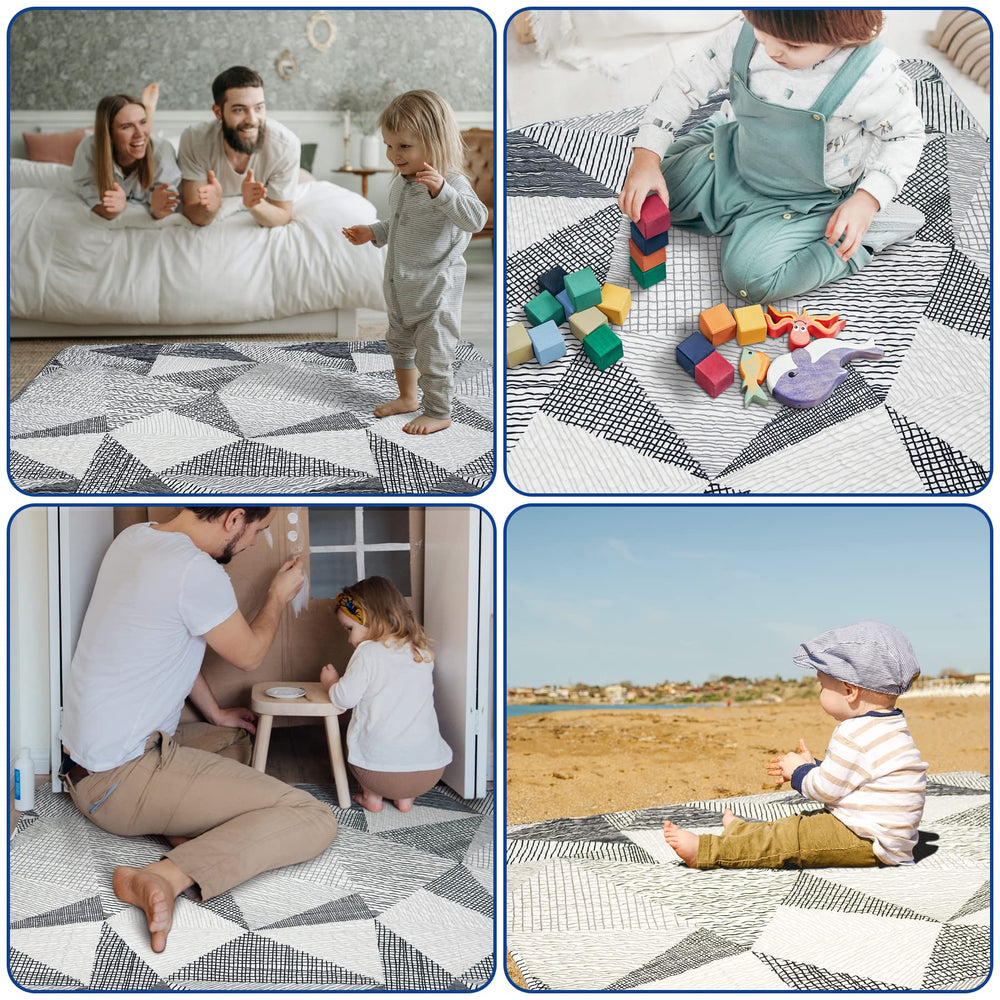 Baby crawling on TANOSHII mat shows generous space.