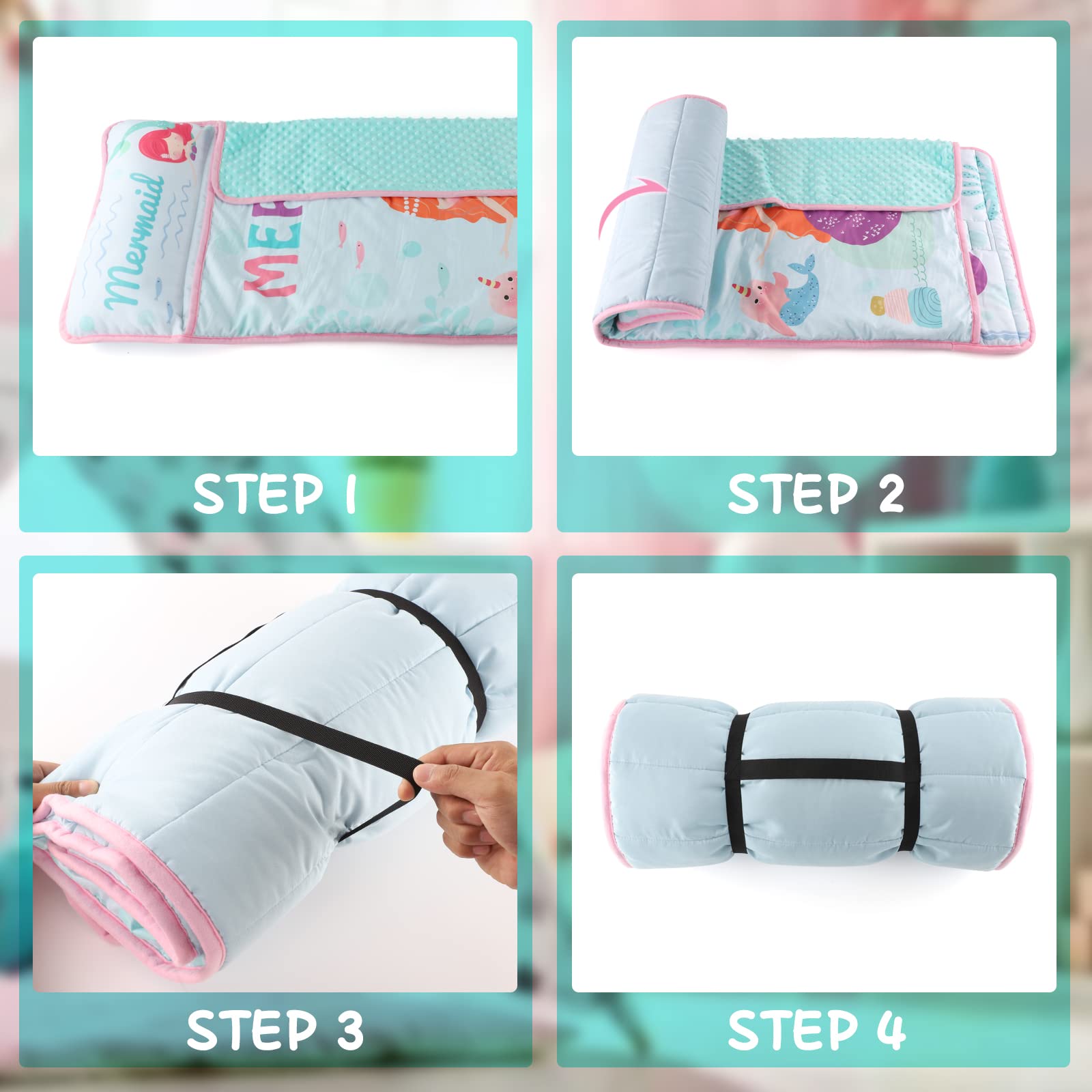 TANOSHII Mermaid nap mat with storage pouch