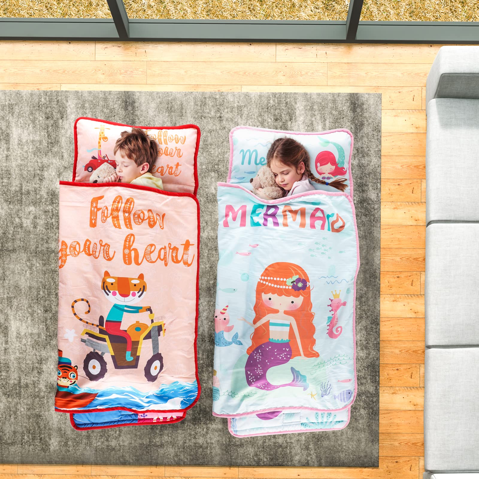 TANOSHII Mermaid nap mat rolled for travel and storage