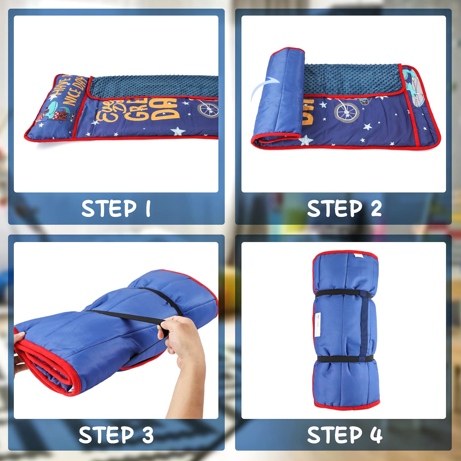 TANOSHII Nap Mat dinosaur illustration detail adds playful visuals during rest.