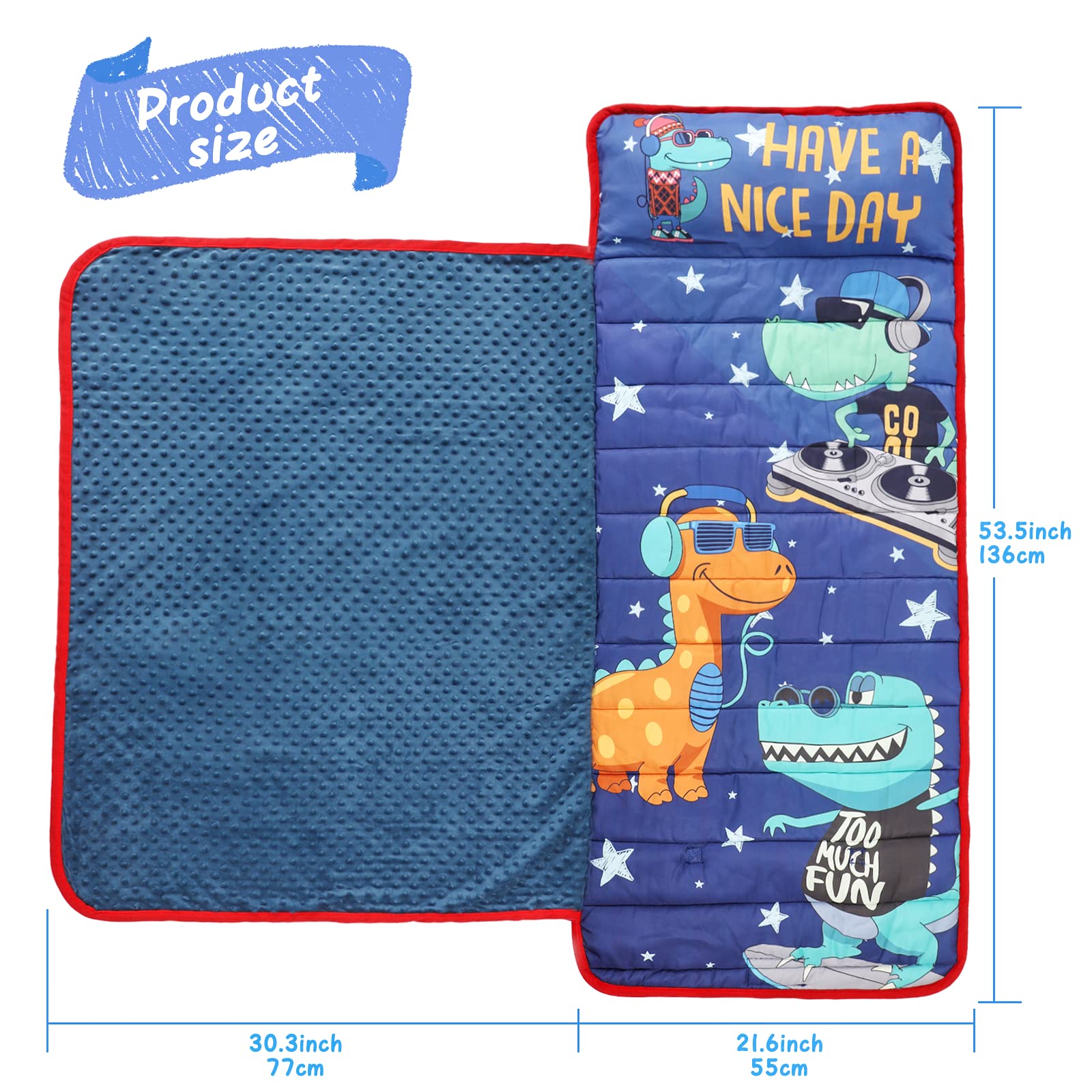 TANOSHII Nap Mat pillow and blanket setup for all-in-one nap time.