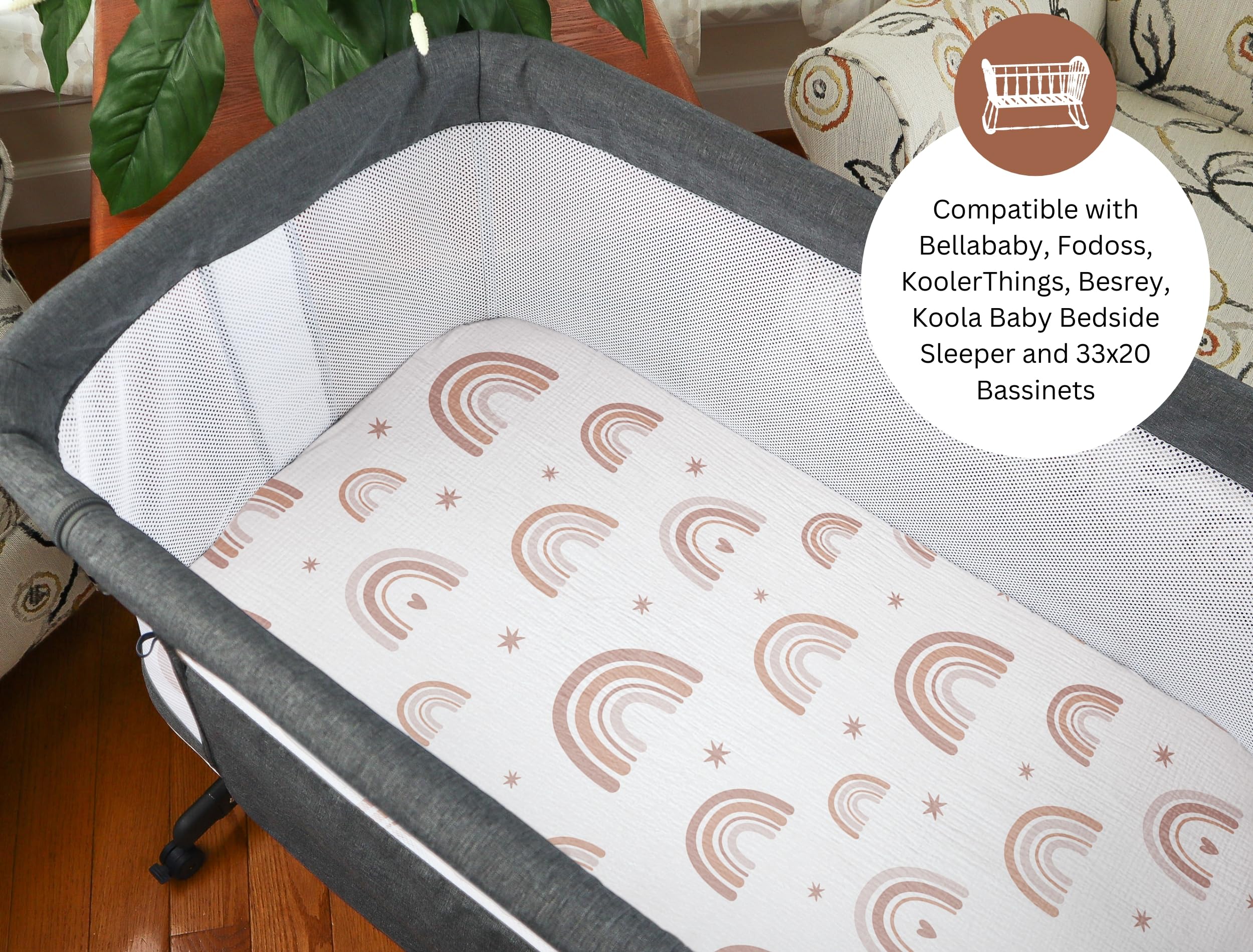 Tansy Panda bassinet sheet close-up shows breathable cotton for cozy sleep.
