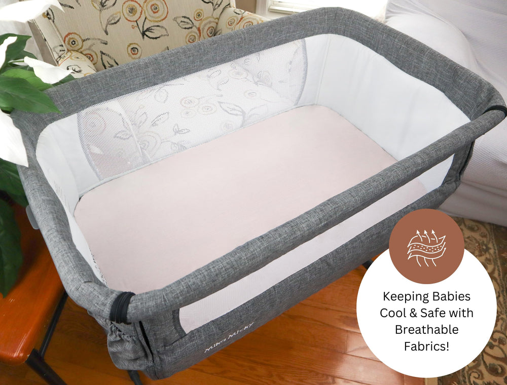Tansy Panda universal-fit bassinet sheets fit 20x33 inch mattresses across brands.