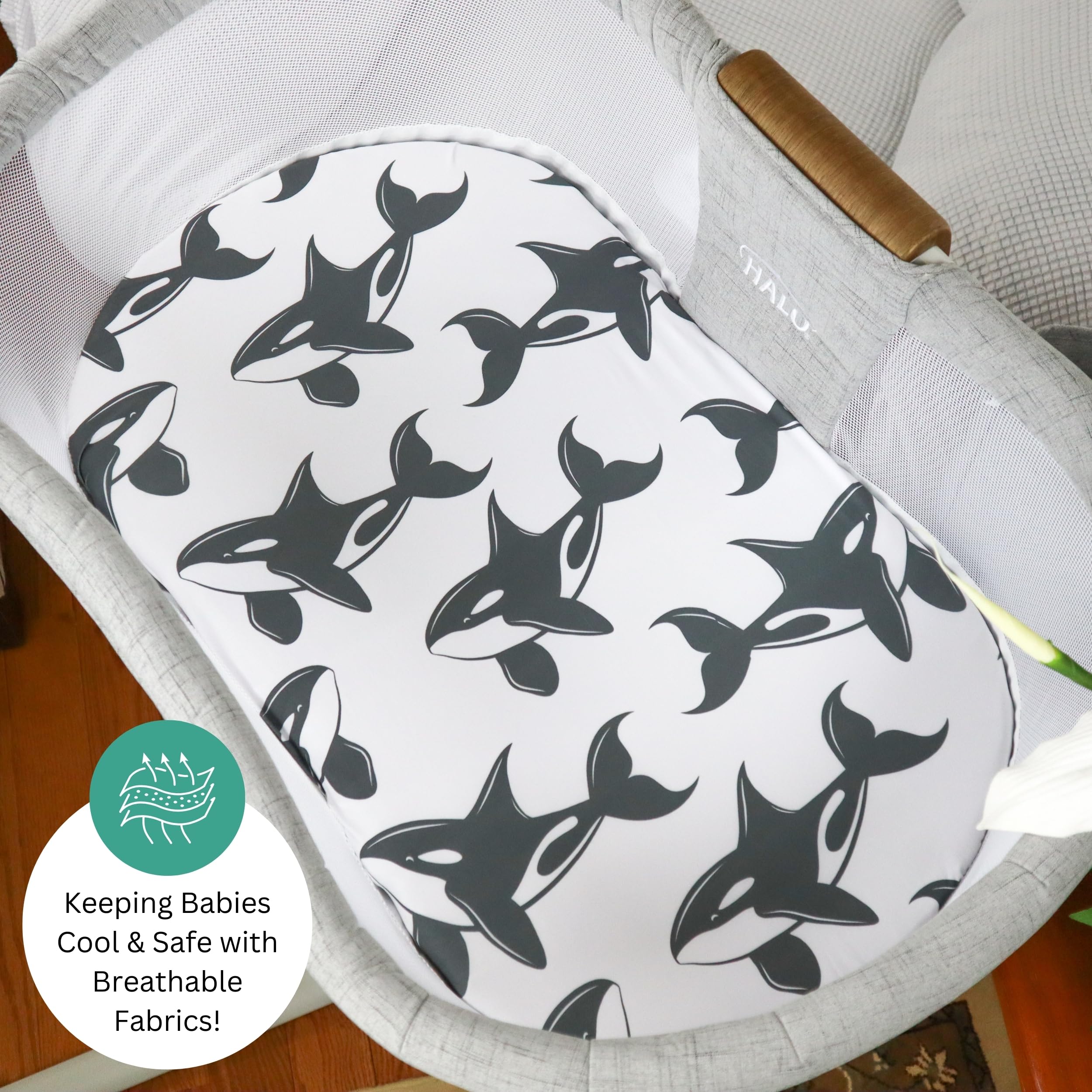 Tansy Panda machine-washable halo sheets demonstrating quick cleanup.