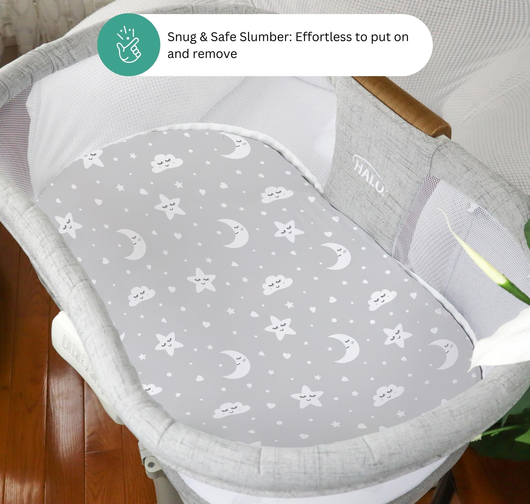 Tansy Panda Halo Bassinet Sheets in soft breathable fabric for gentle sleep