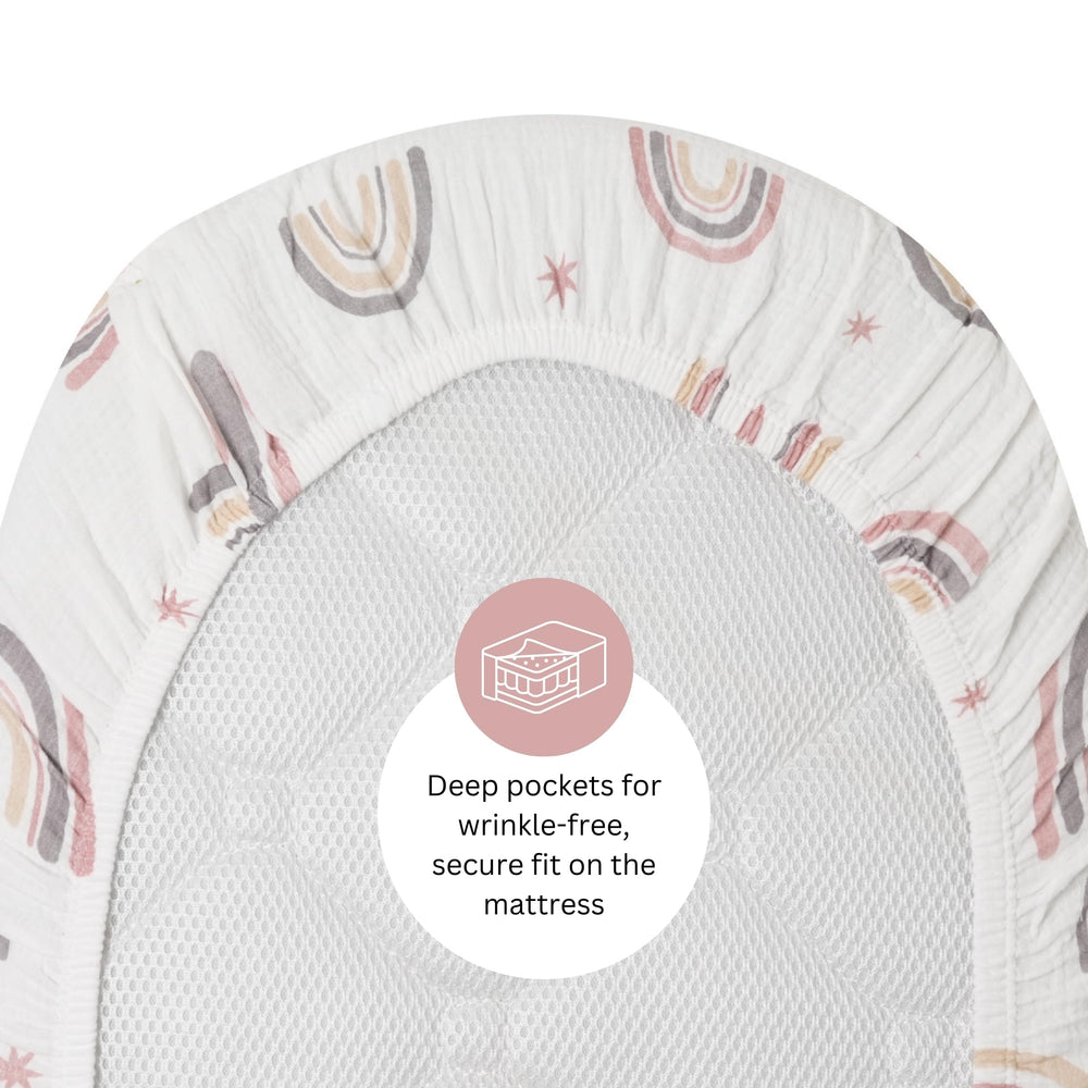 Tansy Panda compatible bassinet sheet demonstrates universal fit for Chicco LullaGo.