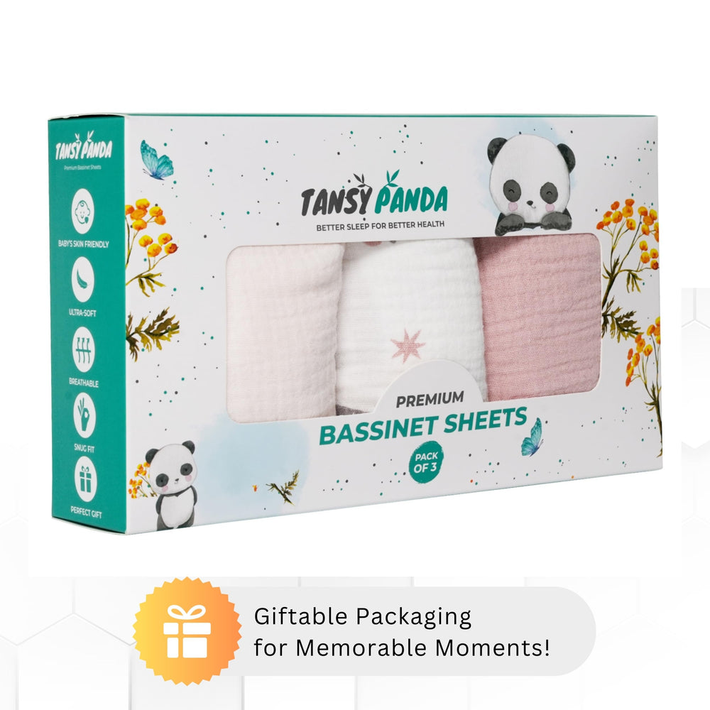 Tansy Panda modern design bassinet sheet complements any nursery.
