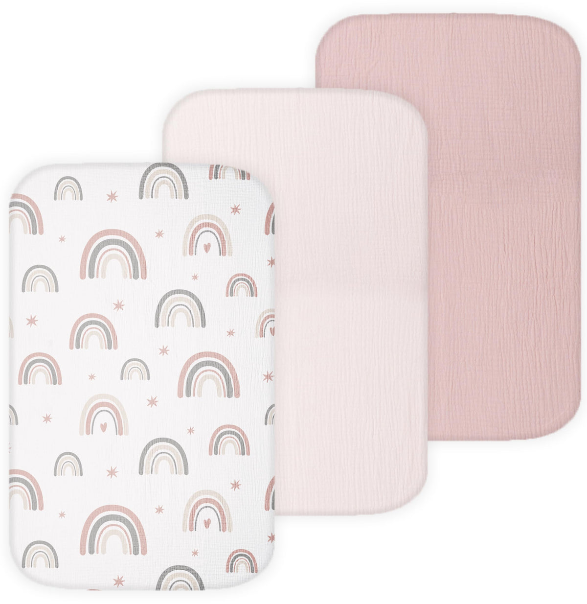Tansy Panda muslin bassinet sheets 3pc set—soft, breathable protection for newborn sleep.
