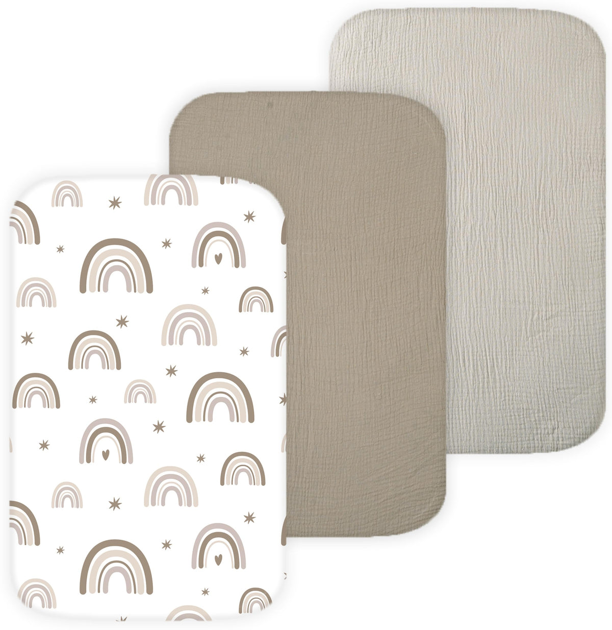 Tansy Panda muslin bassinet sheets with universal 32x19-inch fit for snug, breathable comfort.