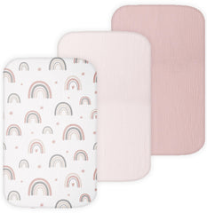Tansy Panda muslin bassinet sheets 3pc set—soft, breathable protection for newborn sleep.