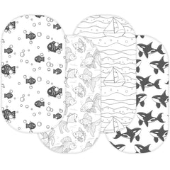 TANSY PANDA ocean fish bassinet sheet secure fit showing wrinkle‑free surface
