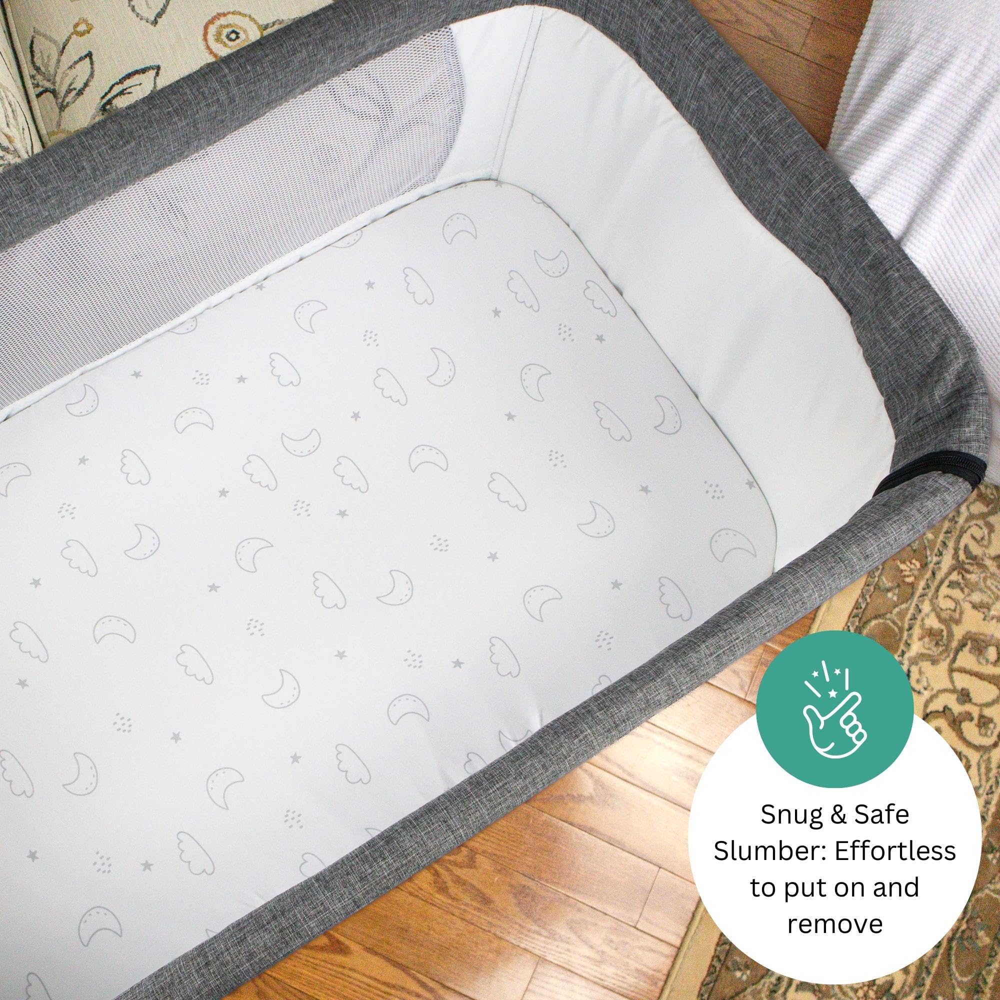 TansyPanda bassinet sheets elastic-edge fit demonstrates secure wrinkle-free Angelbliss compatibility