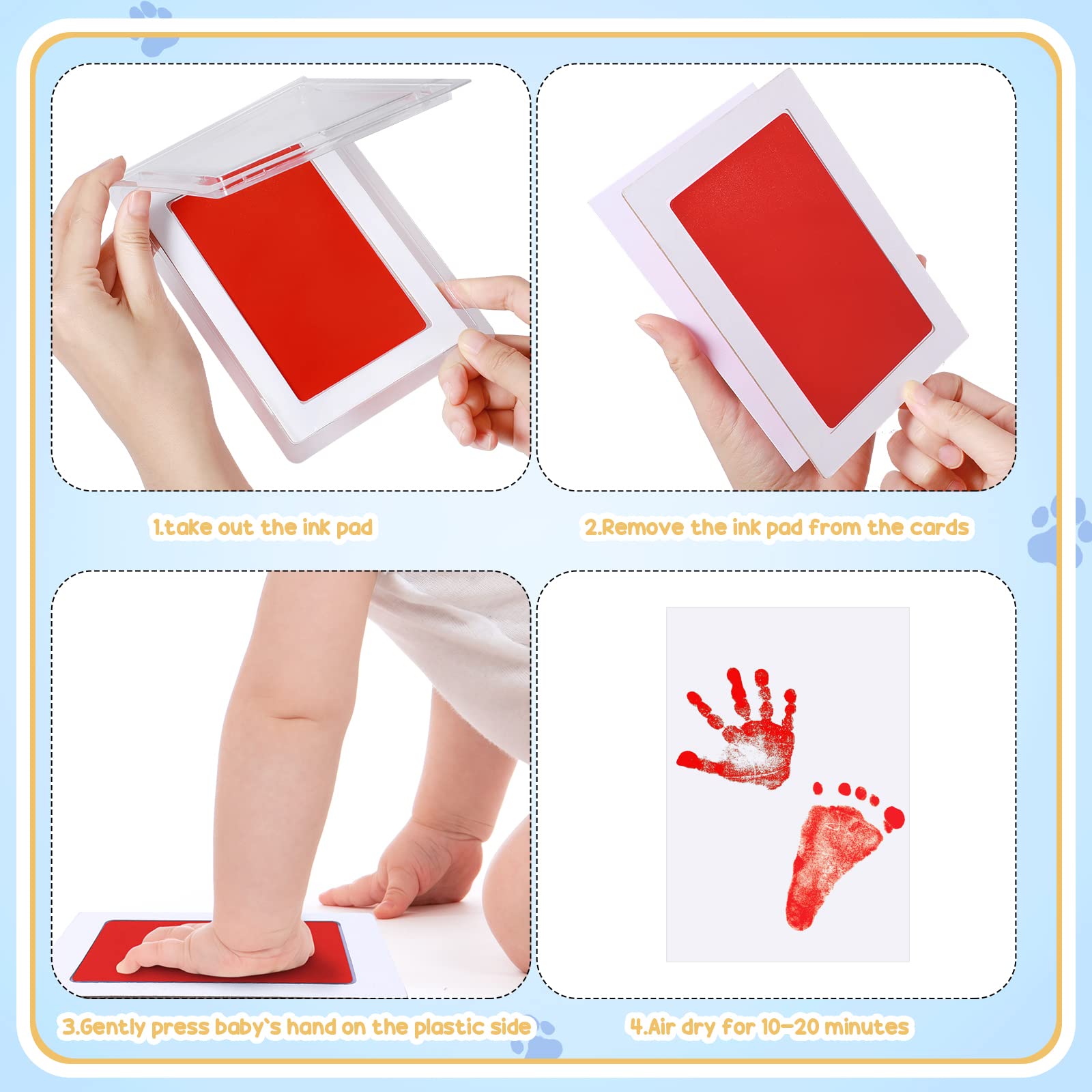 TaoBary baby footprint inkpad demonstrates space for feet prints.