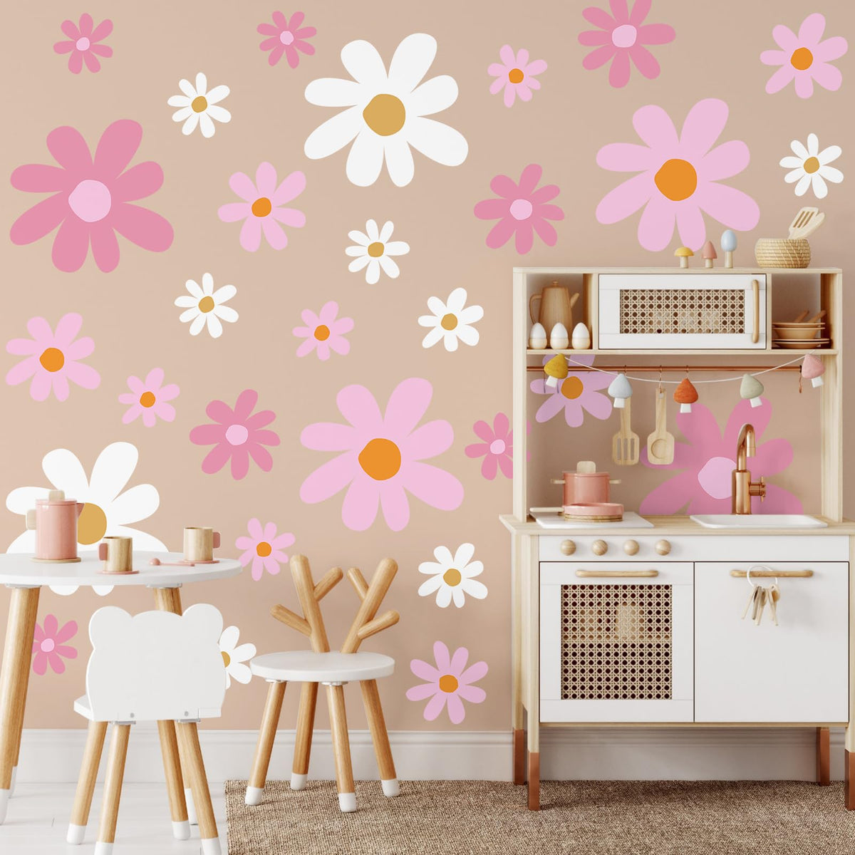 Taobary daisy wall decal pink flowers brighten nursery walls for playful ambiance