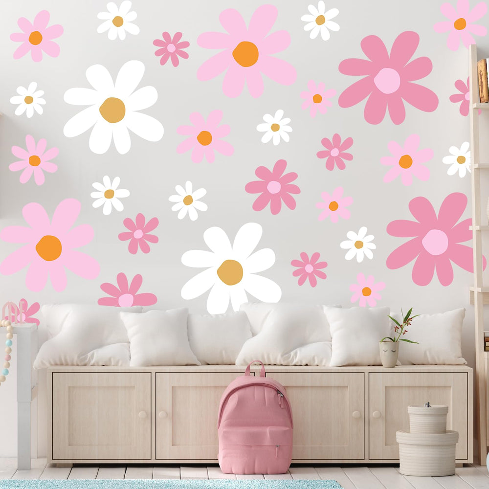 Taobary daisy wall decal pink petals create a cheerful living room focal point