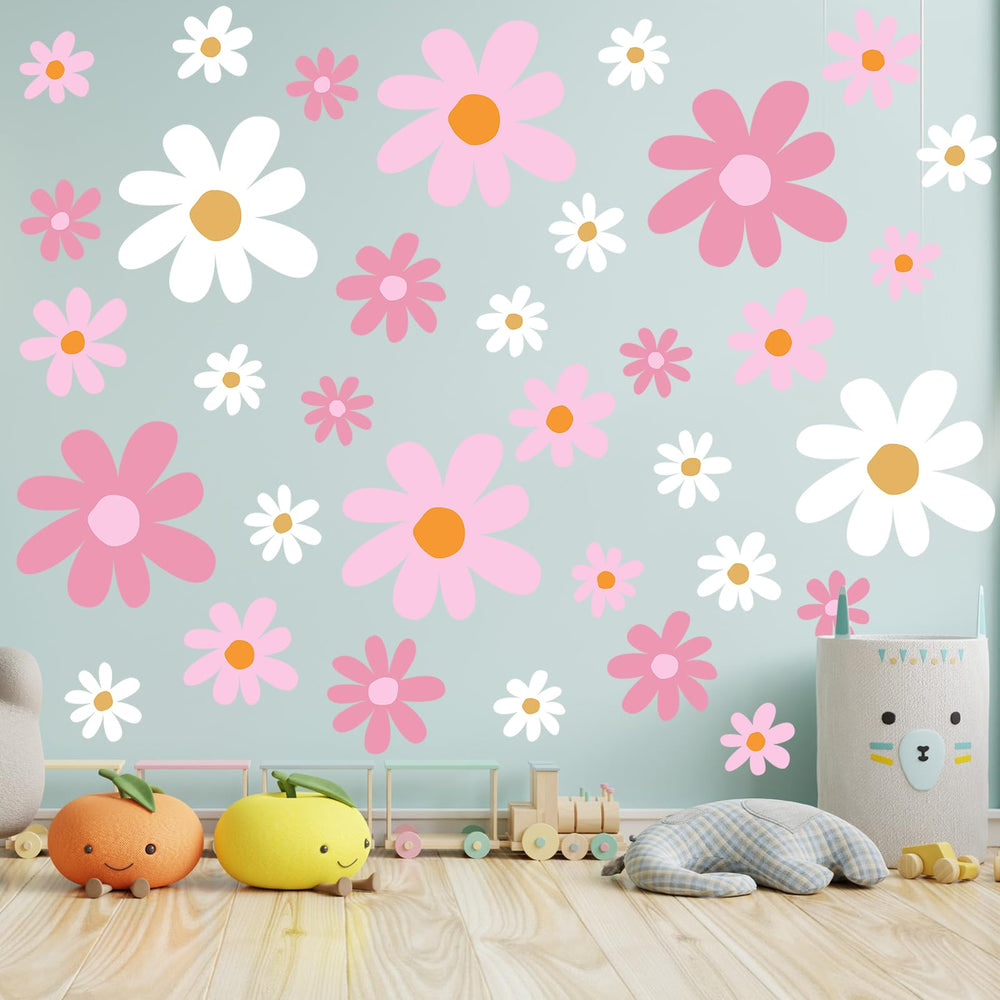 Taobary daisy wall decal pink-flowers easily sticks to painted walls