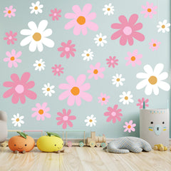 Taobary daisy wall decal pink-flowers easily sticks to painted walls