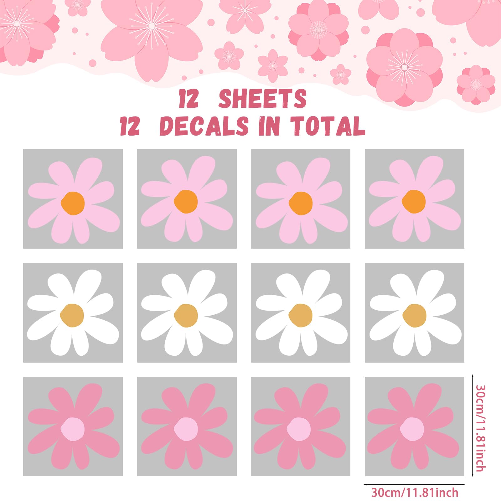 TaoBary pink white daisy sticker close-up highlighting delicate petals