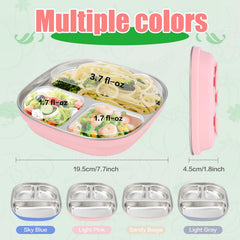 TAOceeXI stainless steel toddler plate with pink suction cups keeps meals neat.