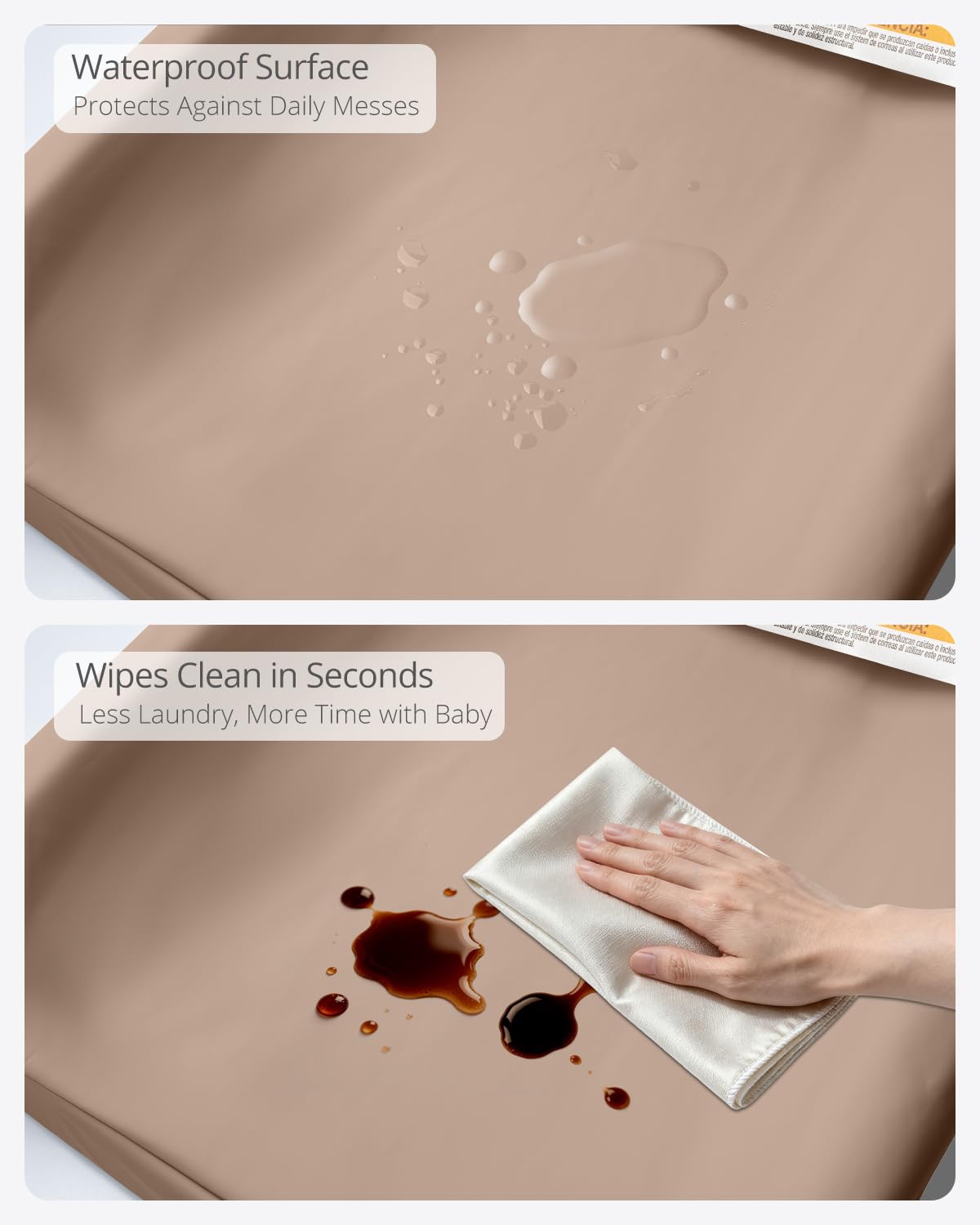 TAOCI changing pad design includes raised sidewalls to prevent rolling during use.