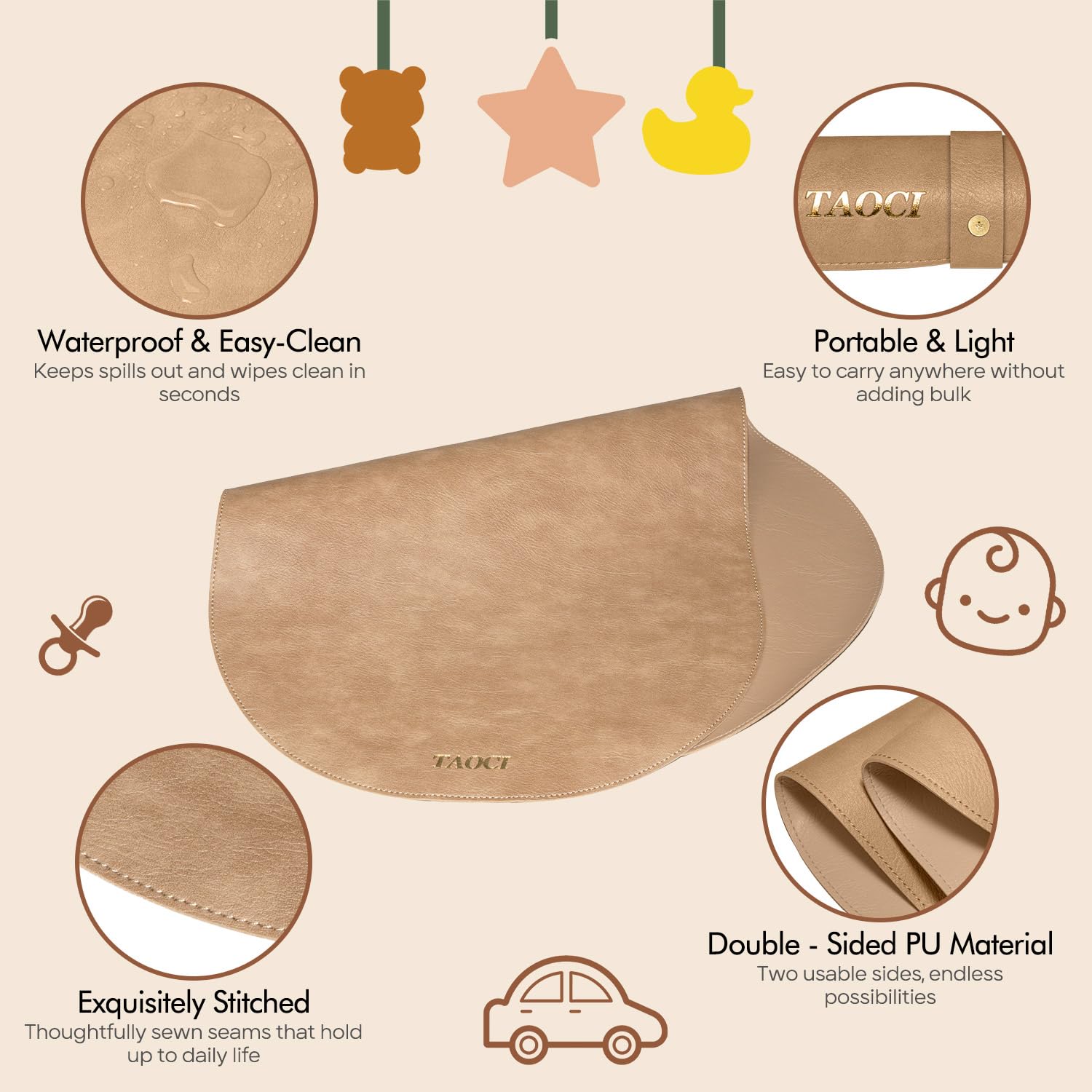 TAOCI dual-sided PU leather surface is durable and easy to wipe clean.