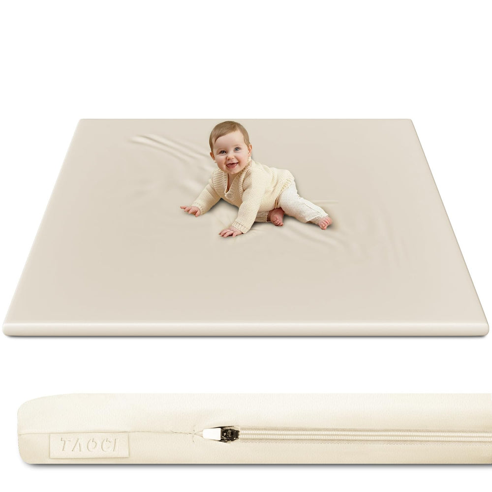 TAOCI padded baby play mat close-up of vegan leather surface, safe and easy to wipe clean.