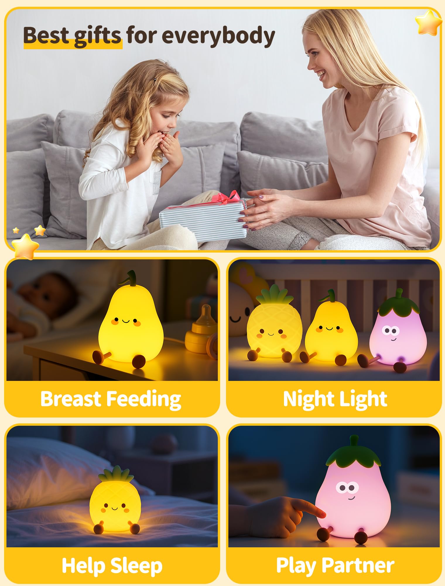 Tarinks Rechargeable Night Light touch control with long-lasting bedside battery