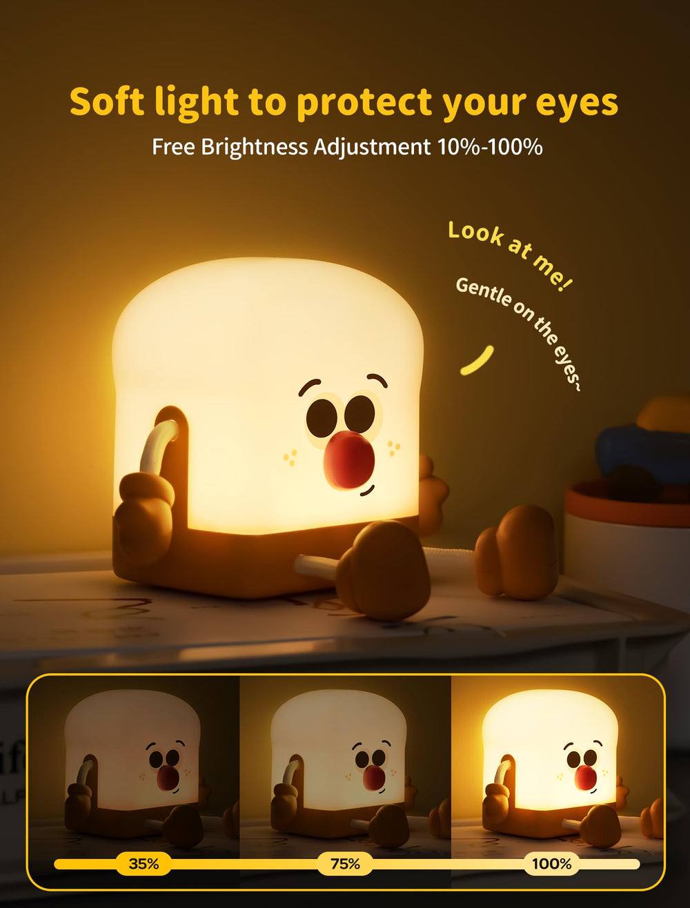 Tarinks Toast Night Light offers stepless dimming for gentle sleep or reading