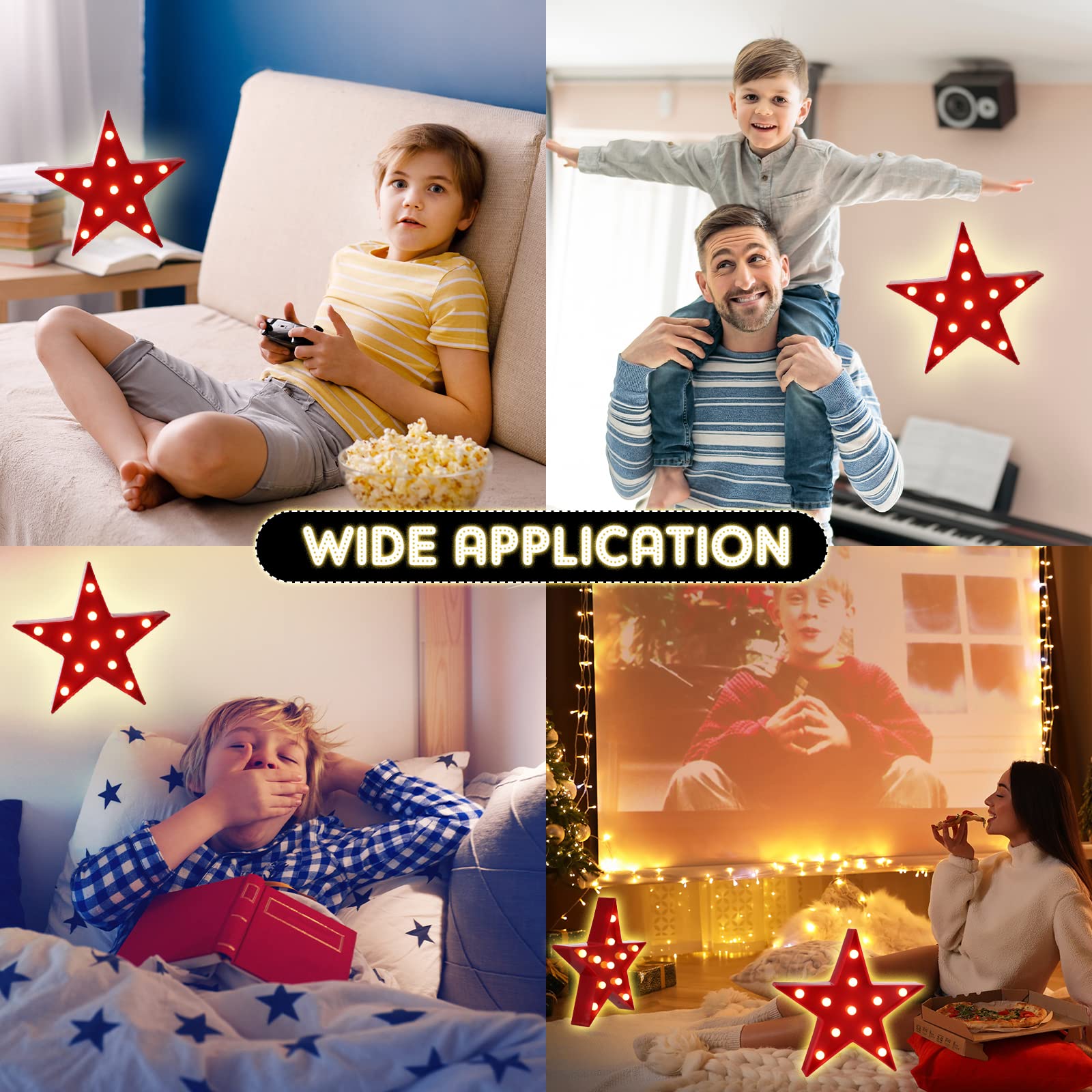 Tarpop red marquee star lights brighten movie nights on shelves or walls