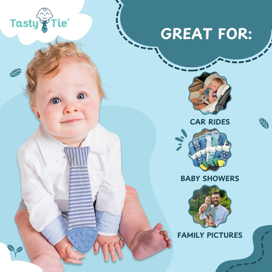 Tasty Tie teething tie drool-absorb feature helps keep outfits clean