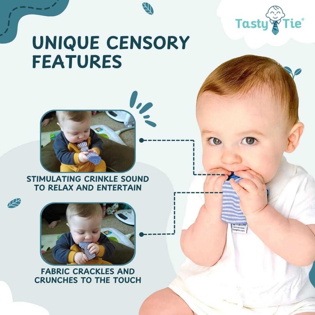 Tasty Tie teething tie seersucker style adds cute visual charm