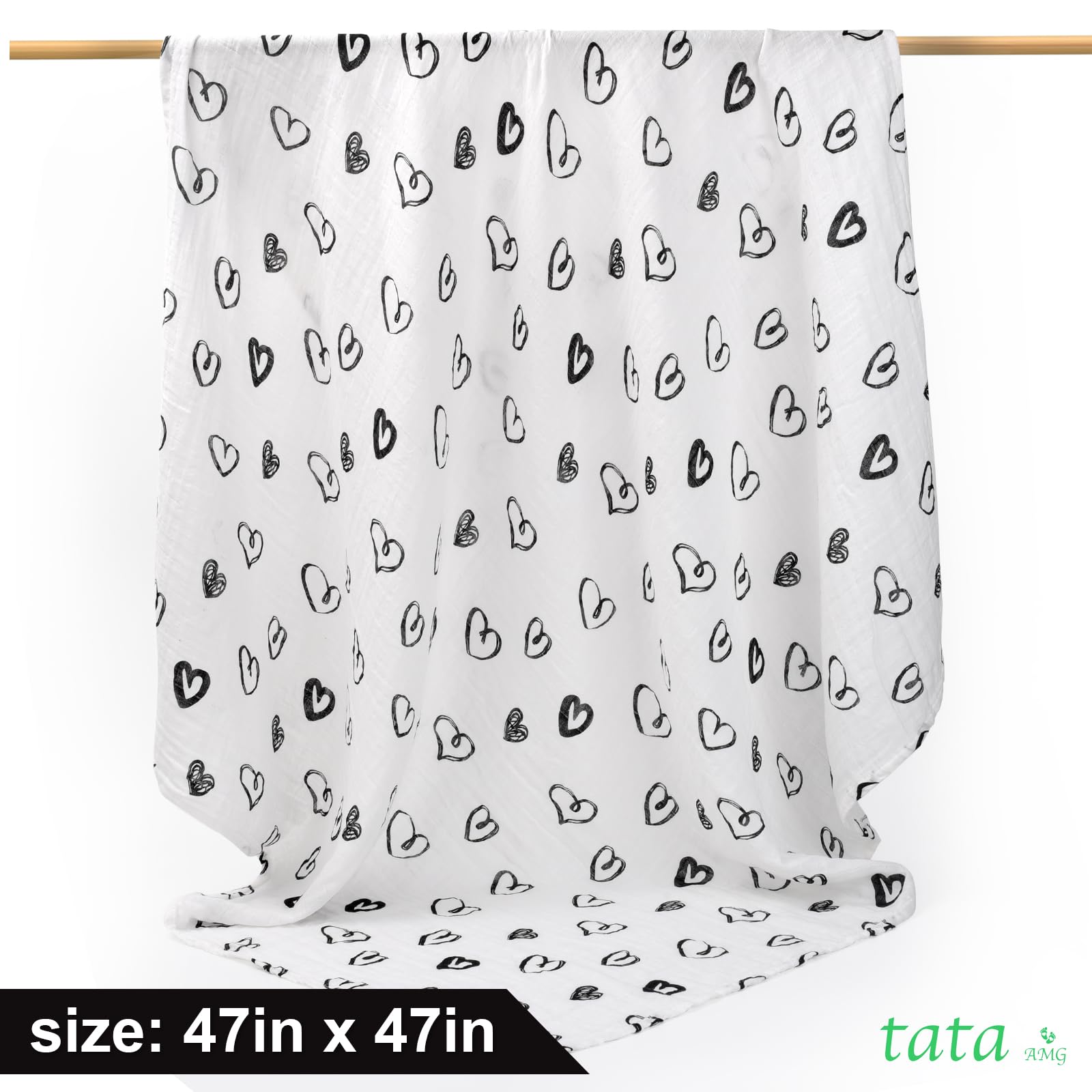 TATA AMG muslin blanket pattern display showcasing gender-neutral designs for versatile use.