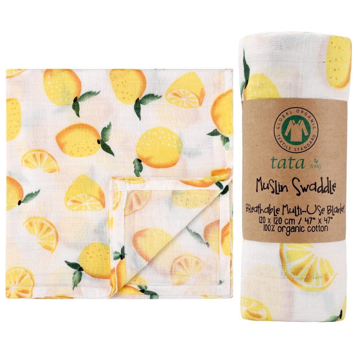 TATA AMG swaddle fabric texture close-up showing ultra-soft organic cotton