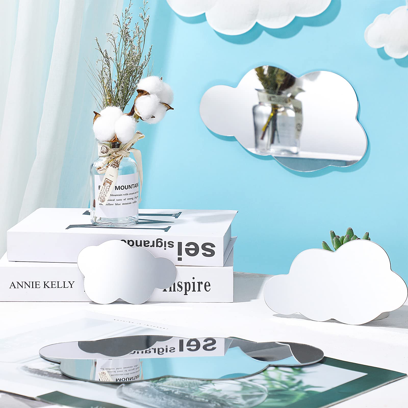 Tatuo 3D cloud mirror decals 11.5x7.5cm are self-adhesive and easy to reposition.