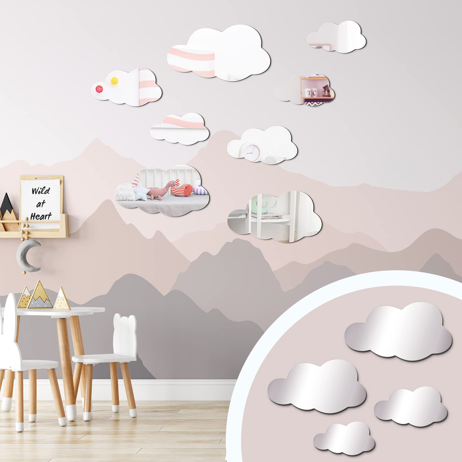 Tatuo 3D cloud mirror wall decor 16x9cm offers lightweight, removable styling for renters.